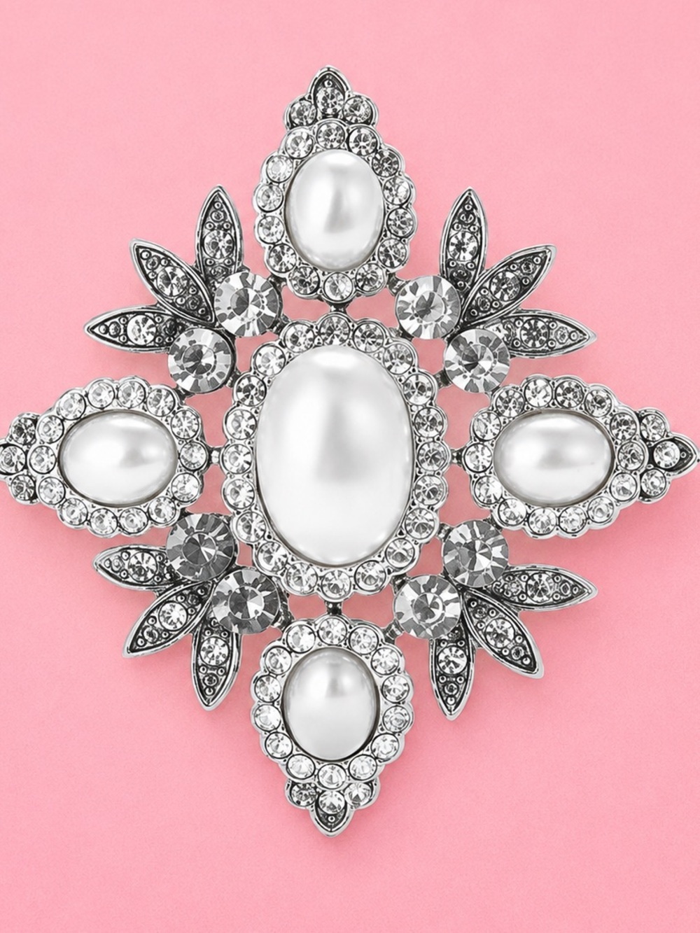 Victorian Pearl Crystal Floral Brooch